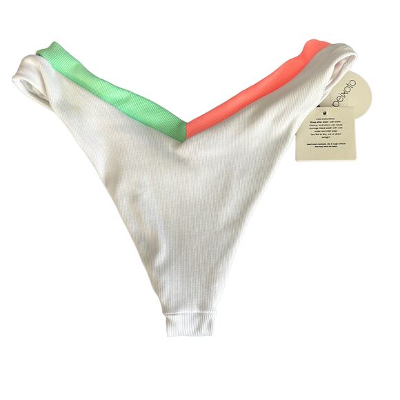 PEIXOTO White Cutout Bikini Bottom MEDIUM Rib High V Cut Colorblock Jolie NEW - Picture 2 of 4